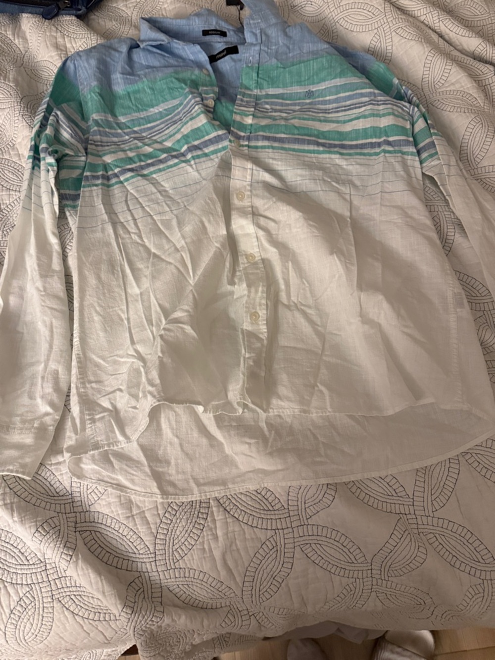 Mavi Light Blue and Mint Ombre Button-Up Linen Shirt
